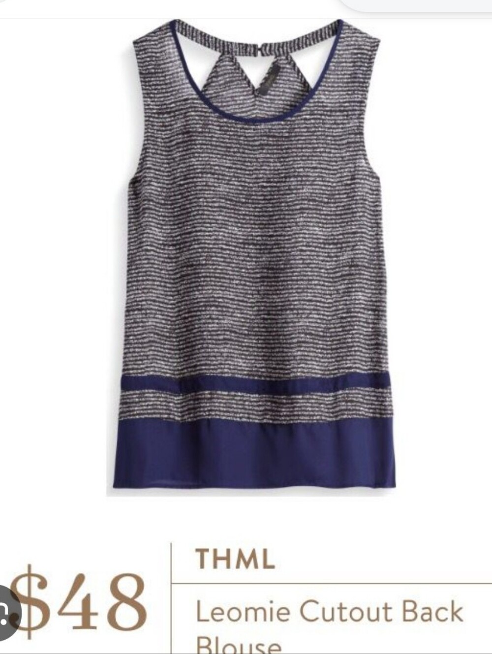 THML Navy & White Textured Sleeveless Tank